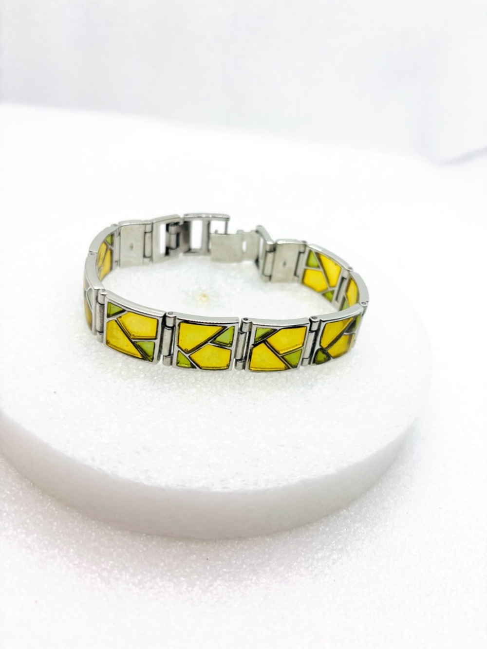 Plique A Jour Window Pane Adjustable Silver Tone Bracelet 7-1/4”